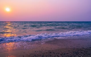 Картинка закат, солнце, морской бриз, песок, море, красота, небо, волны