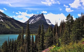 Картинка деревья, горы, озеро, st mary lake, пейзаж, glacier national park