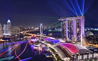 Картинка город, ночь, сингапур, огни, marina bay sands, singapore