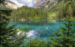 Обои деревья, lake, пейзаж, austria, горы, озеро