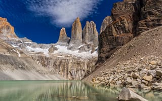 Картинка пейзаж, горы, patagonia, чили, озеро, скала
