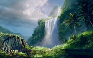 Картинка пейзаж, водопад, характеристики воды, Джунгли, Тропический лес, Атмосферное явление, водное пространство, природа