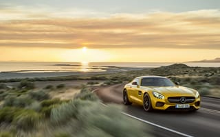 Картинка солнце, amg, gt, sunset, 2015, mercedes-benz, coupe