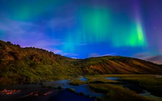 Картинка звёзды, полярное сияние, iceland, ландманналаугар, исландия, northern lights, aurora borealis, landmannalaugar