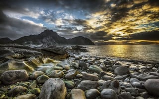 Картинка горы, norway, lofoten islands, океан, лофотенские острова, камны