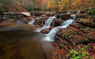Картинка природа, река, горы, осень, лес, ручей, каскады, красиво, камни, вода