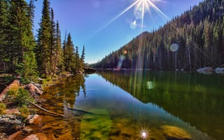 Картинка деревья, dream lake, озеро, rocky mountain national park, пейзаж