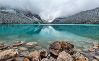 Картинка деревья, озеро, moraine, banff national park, canada, пейзаж