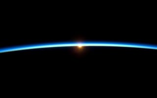 Картинка Земля, Международная космическая станция, солнце, горизонт, пространство