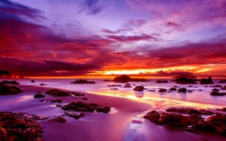 Картинка sky, ocean, sunset, purple, water