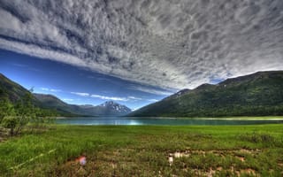 Картинка sky, mountain, purple, lake, water, clouds
