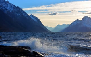 Картинка природа, красиво, фьорд, горы, волна