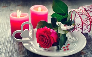 Картинка цветы, лепестки, свечи, любовь, розы