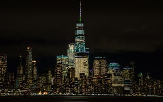 Картинка Нью-Йорк, Новый, длительное воздействие, длинный, ночь, Хобокен, небоскреб, Городской пейзаж, государство, США, город, Горизонт