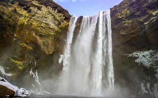 Картинка природа, Пейзажи, Фуджфильм, холодно, воды, Исландия, небо, водопад, снег, Лед