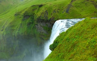 Картинка природа, воды, водопад, Skogarfoss, Исландия, Фуджфильм, Остров, Скандинавский