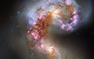 Картинка галактика, антенны, млн, световых, ворон, земли, 60, созвездие, лет, от