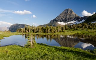 Картинка деревья, glacier national park, озеро, пейзаж, горы