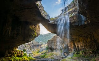 Картинка Пещера, пейзаж, Ливан, водопад, Эрозия, природа, Ущелье