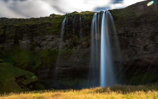 Картинка длительное воздействие, водопад, Айсланд, Timeexposure, rsmerkurvegur, Исландия, день, Seljalandsfoss, солнечные лучи