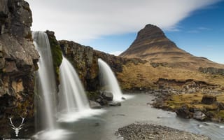 Картинка длительное воздействие, Гора, пейзаж, май, kirkjufellsfoss, водопад, Исландия, Kirkjufell