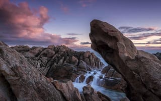 Картинка Wyadup Rocks, Австралия, водопад, горные породы, воды, закат солнца