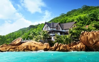 Картинка природа, океан, сейшельские острова, дом, остров, сейшелы, отель
