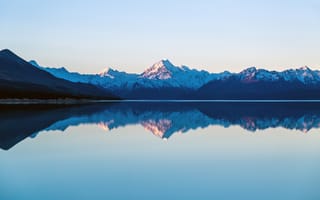 Картинка горы, гора кука, южные альпы, новая зеландия, new zealand, озеро пукаки, отражение, озеол, mount cook, southern alps, lake pukaki