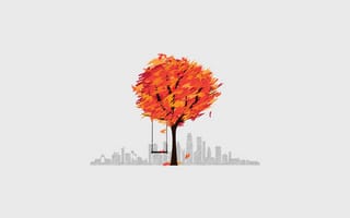 Картинка цифровое искусство, Деревьями, Городской пейзаж