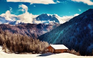 Картинка природа, austria, горы, австрия, дом, лес, тироль, деревья, небо, пейзаж, облака, tirol, Зима, снег