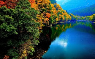 Картинка природа, красота, отражение, осень, горы, леса, озеро