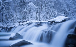 Картинка Зима, водопад, воды, снег, Лед, природа
