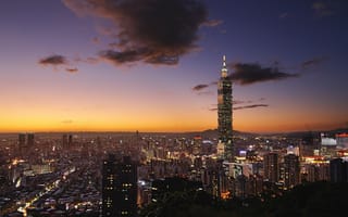 Картинка Тайбэй 101, Городской пейзаж, небоскреб, огни города
