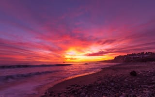Картинка El Capitan State Beach, Санта Барбара, закат солнца, Пляжный, Калифорния, море