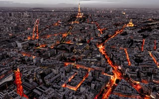 Картинка Париж, город, Селективная окраска, Красный, low saturation, Городской пейзаж