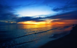 Картинка закат, берег, море, природа, прибой, лето