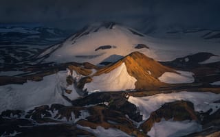 Картинка Исландия, природа, закат солнца, Горы, пейзаж, снег
