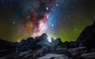 Картинка Галактика, небо, горные породы, Ночной пейзаж, Звезды, природа, ночь