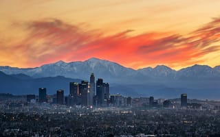 Картинка город, Городской пейзаж, Горы, Лос-Анджелес, смог, Восход