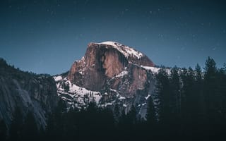 Картинка природа, Горы, Half Dome, Ночной пейзаж, Звезды, США, Северная Америка, Йосемитский национальный парк