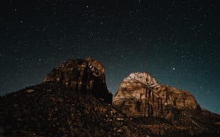 Картинка Горы, горные породы, звездная ночь, пейзаж, Звезды, природа