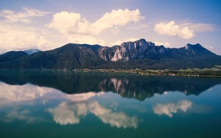 Картинка Австрия, Mondsee, озеро, Гул, Mountain with lake, естественный свет, drone photo