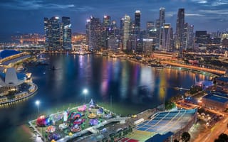 Картинка Трей Ратклифф, Городской пейзаж, воды, Спортивное снаряжение, Сингапур, небоскреб, ночь