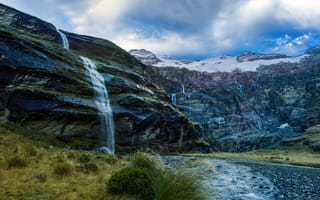 Картинка пейзаж, 4k, водопад, Горы, снег, Queenstown, горные породы, Новая Зеландия