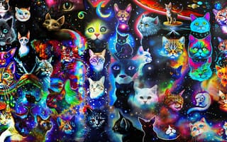 Картинка ai art, AI painting, Коты, Животные, Домашнее животное, Космическое искусство, картина
