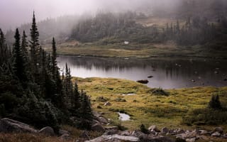 Картинка Колорадо, США, Холмы, пейзаж, озеро, лес, природа, Туман, Равнины