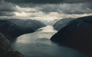 Картинка Норвегия, лес, Preikestolen, Река, Горы, Цены расширенных лицензий