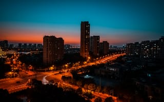 Картинка Городской пейзаж, Уличный, длительное воздействие, Спортивное снаряжение, закат солнца, ночь, автомобиль, Шанхай, Ночной пейзаж