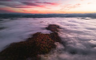 Картинка Восход, пейзаж, Холмы, США, природа, Цены расширенных лицензий, закат солнца, Туман