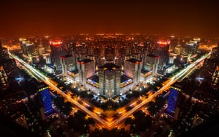 Картинка Городской пейзаж, 4k, ночь, Пекин, Спортивное снаряжение, Угол, Китай, здание